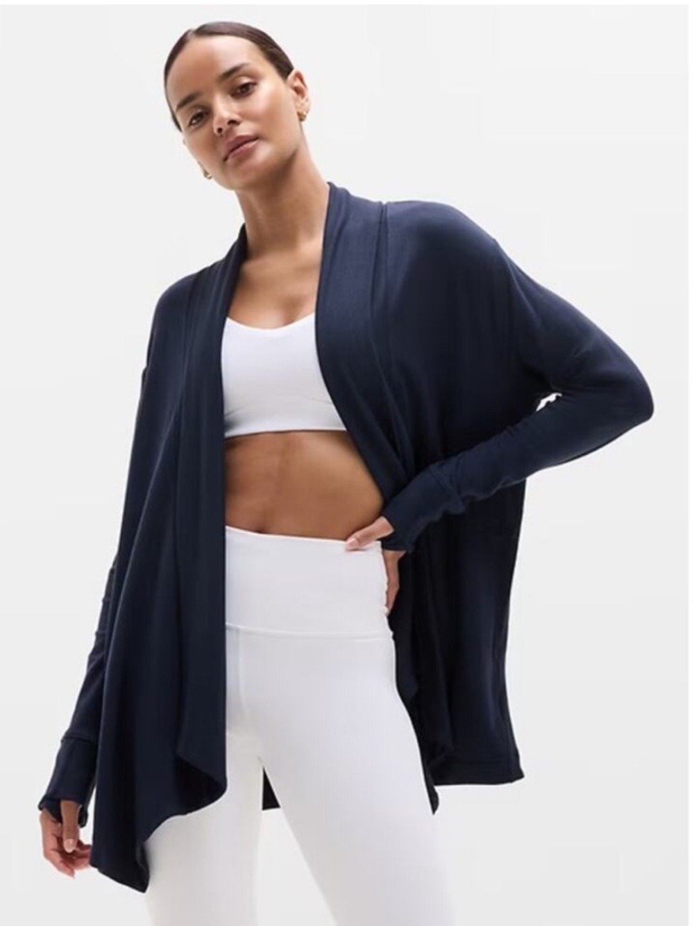 Athleta Navy Prayanama Draped Open-Front Cardigan - XL